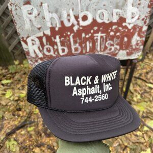 Vintage trucker hat mesh cap black and white asphalt construction Michigan